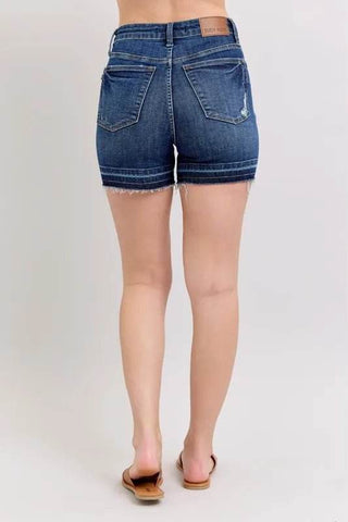 Judy Blue Full Size High Waist Tummy Control Destroy Release Hem Denim Shorts Plus Size - Just Believe Boutique