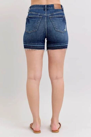 Judy Blue Full Size High Waist Tummy Control Destroy Release Hem Denim Shorts Plus Size - Just Believe Boutique