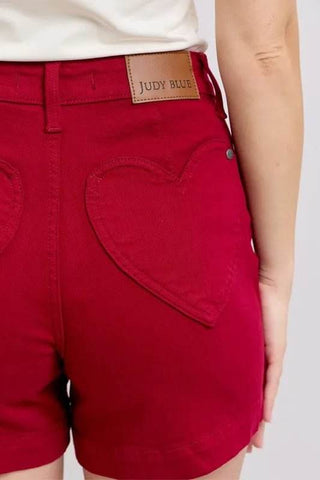 Judy Blue Full Size High Waist Tummy Control Garment Dyed Heart Shaped Denim Shorts Plus Size - Just Believe Boutique