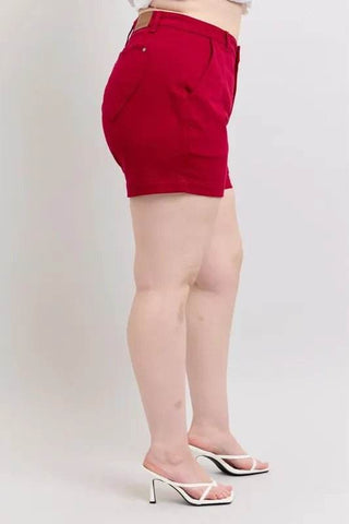 Judy Blue Full Size High Waist Tummy Control Garment Dyed Heart Shaped Denim Shorts Plus Size - Just Believe Boutique