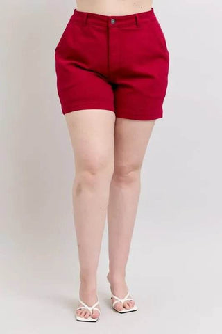 Judy Blue Full Size High Waist Tummy Control Garment Dyed Heart Shaped Denim Shorts Plus Size - Just Believe Boutique
