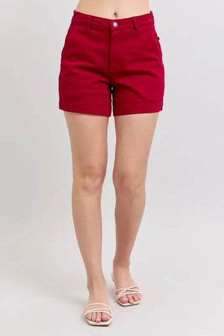 Judy Blue Full Size High Waist Tummy Control Garment Dyed Heart Shaped Denim Shorts Plus Size - Just Believe Boutique