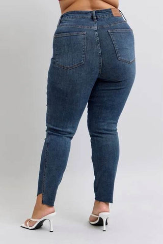 Judy Blue Full Size High Waist Tummy Control Step Hem Skinny Jeans Plus Size - Just Believe Boutique