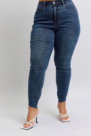 Judy Blue Full Size High Waist Tummy Control Step Hem Skinny Jeans Plus Size - Just Believe Boutique