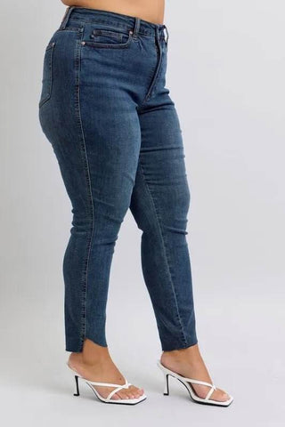 Judy Blue Full Size High Waist Tummy Control Step Hem Skinny Jeans Plus Size - Just Believe Boutique