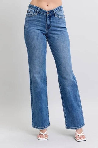 Judy Blue Full Size High Waist V-Front Vintage Wash Straight Jeans Plus Size - Just Believe Boutique