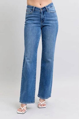 Judy Blue Full Size High Waist V-Front Vintage Wash Straight Jeans Plus Size - Just Believe Boutique
