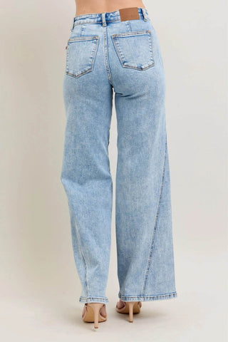 Judy Blue Full Size High Waist Wide Leg Jeans with Skewed Inseam Plus Size - Just Believe Boutique
