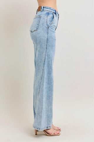 Judy Blue Full Size High Waist Wide Leg Jeans with Skewed Inseam Plus Size - Just Believe Boutique