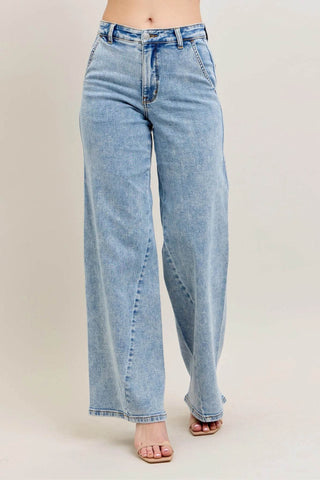 Judy Blue Full Size High Waist Wide Leg Jeans with Skewed Inseam Plus Size - Just Believe Boutique
