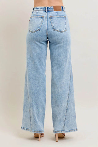 Judy Blue Full Size High Waist Wide Leg Jeans with Skewed Inseam Plus Size - Just Believe Boutique