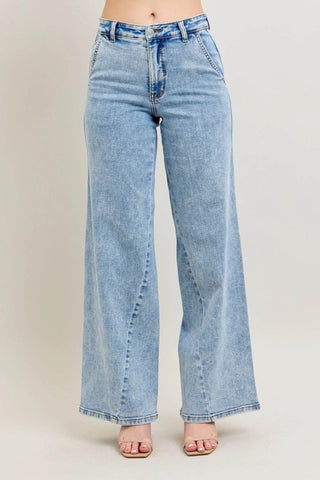 Judy Blue Full Size High Waist Wide Leg Jeans with Skewed Inseam Plus Size - Just Believe Boutique