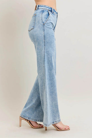 Judy Blue Full Size High Waist Wide Leg Jeans with Skewed Inseam Plus Size - Just Believe Boutique