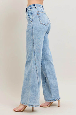 Judy Blue Full Size High Waist Wide Leg Jeans with Skewed Inseam Plus Size - Just Believe Boutique