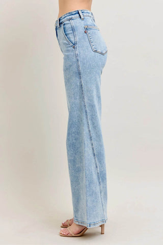 Judy Blue Full Size High Waist Wide Leg Jeans with Skewed Inseam Plus Size - Just Believe Boutique