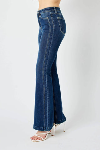 Judy Blue Full Size Hw Angled Side Seam Detail Flare Jeans Plus Size - Just Believe Boutique