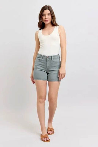 Judy Blue Full Size Hw Garment Dyed & Back Pkt Embroidery Shorts Plus Size - Just Believe Boutique