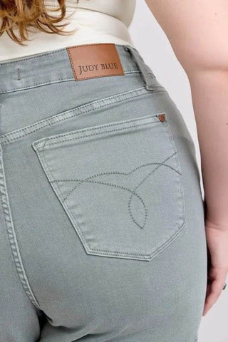 Judy Blue Full Size Hw Garment Dyed & Back Pkt Embroidery Shorts Plus Size - Just Believe Boutique