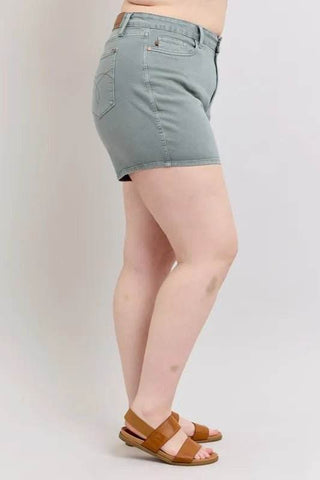Judy Blue Full Size Hw Garment Dyed & Back Pkt Embroidery Shorts Plus Size - Just Believe Boutique