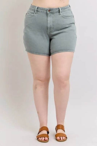 Judy Blue Full Size Hw Garment Dyed & Back Pkt Embroidery Shorts Plus Size - Just Believe Boutique
