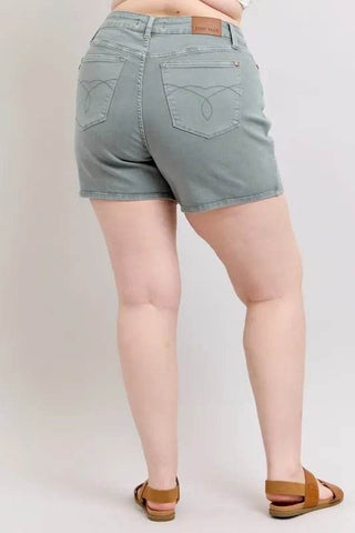 Judy Blue Full Size Hw Garment Dyed & Back Pkt Embroidery Shorts Plus Size - Just Believe Boutique