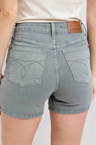 Judy Blue Full Size Hw Garment Dyed & Back Pkt Embroidery Shorts Plus Size - Just Believe Boutique