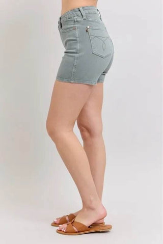 Judy Blue Full Size Hw Garment Dyed & Back Pkt Embroidery Shorts Plus Size - Just Believe Boutique