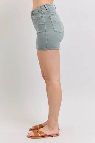 Judy Blue Full Size Hw Garment Dyed & Back Pkt Embroidery Shorts Plus Size - Just Believe Boutique