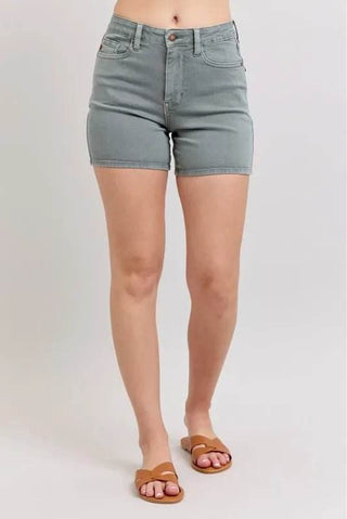 Judy Blue Full Size Hw Garment Dyed & Back Pkt Embroidery Shorts Plus Size - Just Believe Boutique