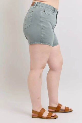 Judy Blue Full Size Hw Garment Dyed & Back Pkt Embroidery Shorts Plus Size - Just Believe Boutique