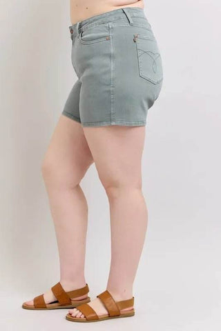 Judy Blue Full Size Hw Garment Dyed & Back Pkt Embroidery Shorts Plus Size - Just Believe Boutique
