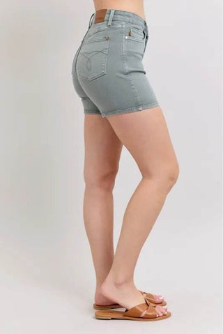 Judy Blue Full Size Hw Garment Dyed & Back Pkt Embroidery Shorts Plus Size - Just Believe Boutique