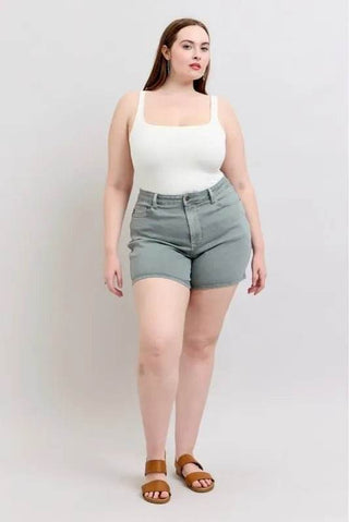 Judy Blue Full Size Hw Garment Dyed & Back Pkt Embroidery Shorts Plus Size - Just Believe Boutique