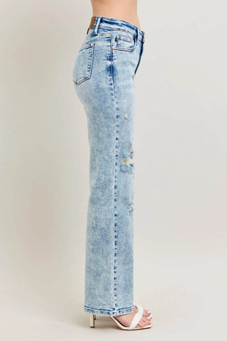 Judy Blue Full Size Hw Mineral Wash Destroy 90's Straight Jeans Plus Size - Just Believe Boutique