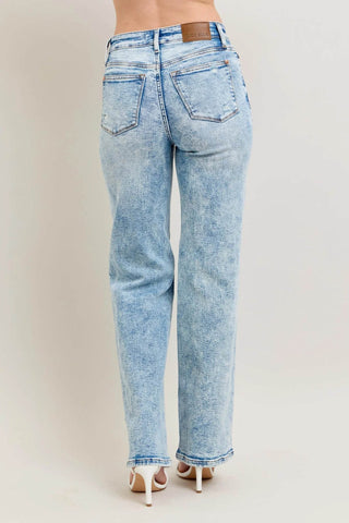 Judy Blue Full Size Hw Mineral Wash Destroy 90's Straight Jeans Plus Size - Just Believe Boutique