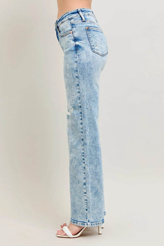 Judy Blue Full Size Hw Mineral Wash Destroy 90's Straight Jeans Plus Size - Just Believe Boutique