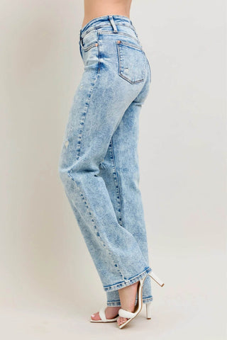 Judy Blue Full Size Hw Mineral Wash Destroy 90's Straight Jeans Plus Size - Just Believe Boutique
