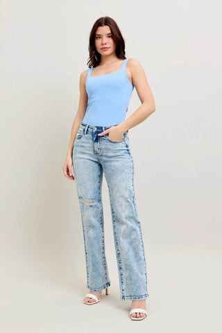 Judy Blue Full Size Hw Mineral Wash Destroy 90's Straight Jeans Plus Size - Just Believe Boutique