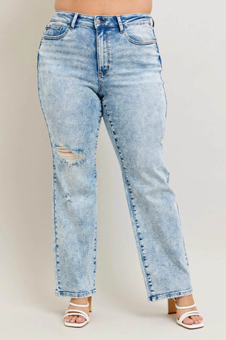 Judy Blue Full Size Hw Mineral Wash Destroy 90's Straight Jeans Plus Size - Just Believe Boutique