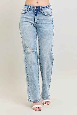 Judy Blue Full Size Hw Mineral Wash Destroy 90's Straight Jeans Plus Size - Just Believe Boutique