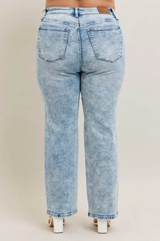 Judy Blue Full Size Hw Mineral Wash Destroy 90's Straight Jeans Plus Size - Just Believe Boutique