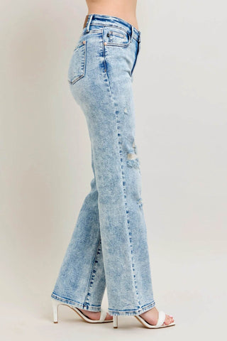 Judy Blue Full Size Hw Mineral Wash Destroy 90's Straight Jeans Plus Size - Just Believe Boutique