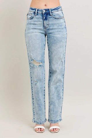 Judy Blue Full Size Hw Mineral Wash Destroy 90's Straight Jeans Plus Size - Just Believe Boutique