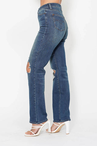 Judy Blue Full Size Hw Ripped Knee Dad Jeans Plus Size - Just Believe Boutique