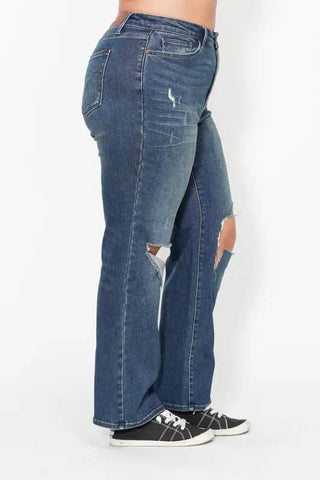 Judy Blue Full Size Hw Ripped Knee Dad Jeans Plus Size - Just Believe Boutique