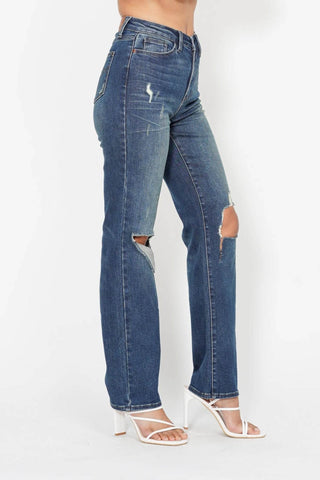 Judy Blue Full Size Hw Ripped Knee Dad Jeans Plus Size - Just Believe Boutique