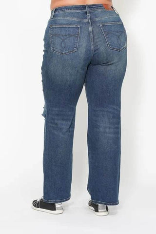 Judy Blue Full Size Hw Ripped Knee Dad Jeans Plus Size - Just Believe Boutique