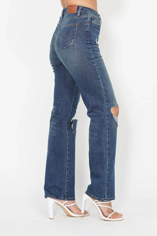 Judy Blue Full Size Hw Ripped Knee Dad Jeans Plus Size - Just Believe Boutique