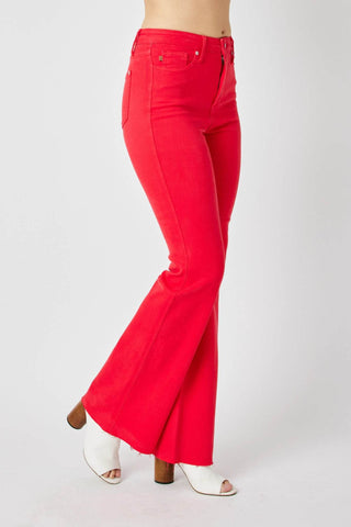 Judy Blue Full Size Hw Tummy Control Garment Dyed Flare Jeans Plus Size - Just Believe Boutique