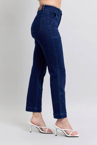 Judy Blue Full Size Hw Work Wear Knee Patch Straight Jeans Plus Size - Just Believe Boutique
